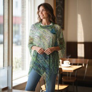 Aqua Navy Lime Sequin Poncho Vest Scarf Adjustable Tass…